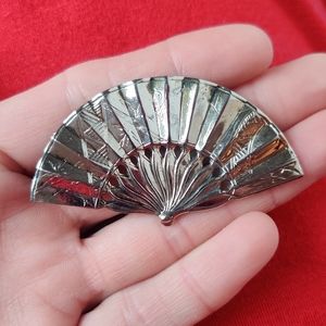 Large vintage sterling asian fan brooch